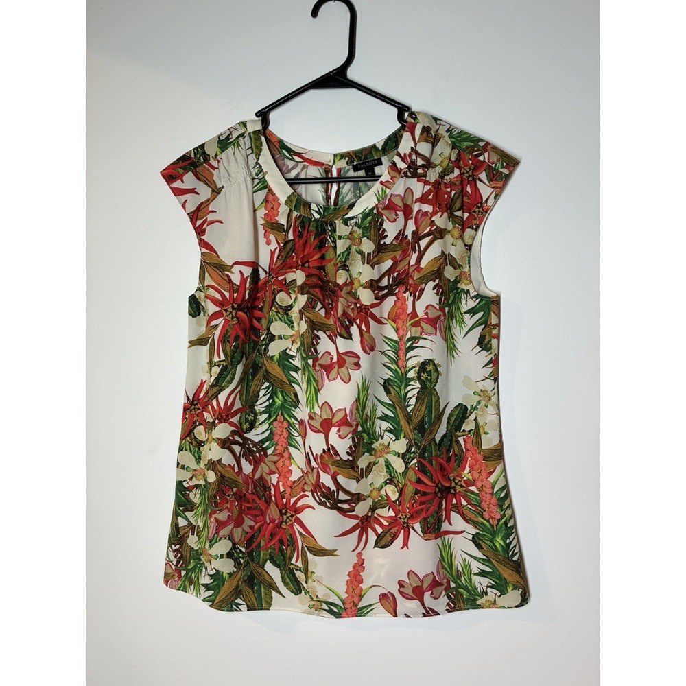 Women's Talbots vibrant, sleeveless shirt tropical botanical M